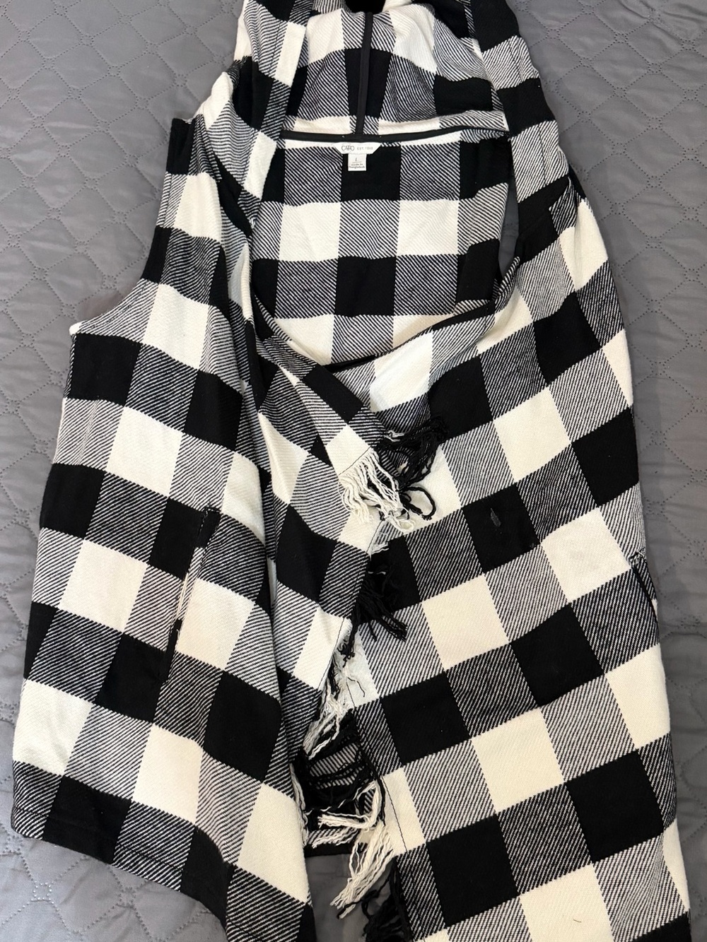 Cato Black and White Buffalo Plaid Open Cardigan